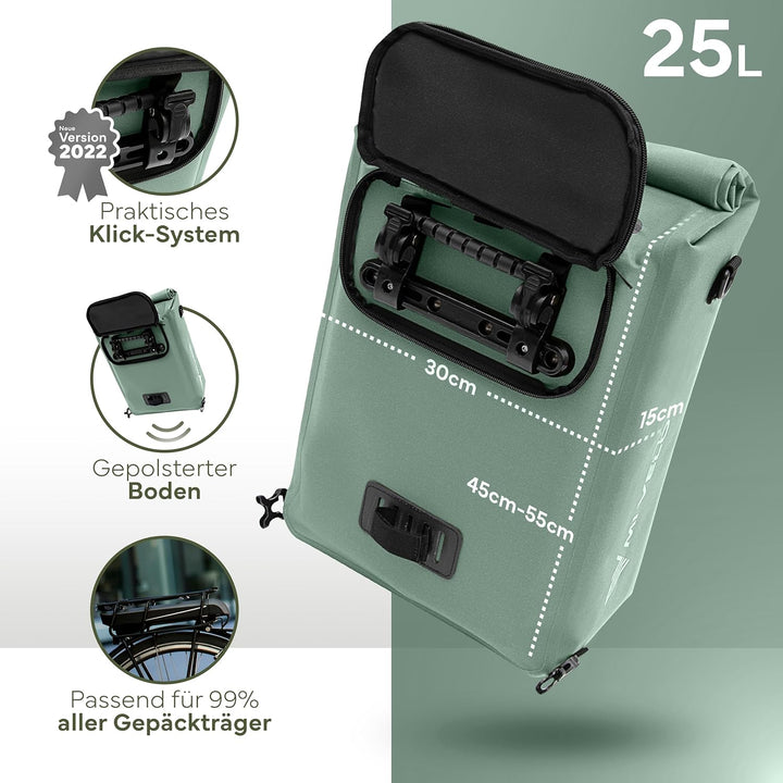 MIVELO Fahrradtasche für Gepäckträger - 3in1 Gepäckträgertasche Rucksack Umhängetasche - 100% wasser
