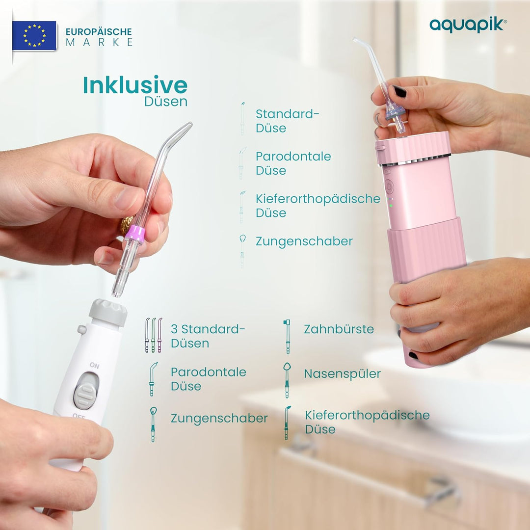 Aquapik® DUO Munddusche Aquapik® 100 Desktop + Aquapik® Mini, tragbar, von Zahnärzten empfohlen + Pl