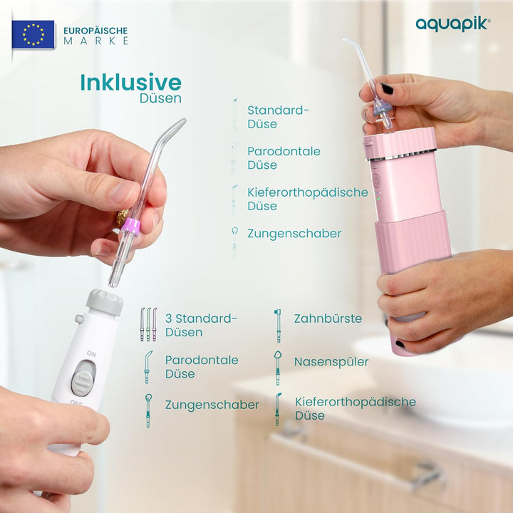 Aquapik® DUO Munddusche Aquapik® 100 Desktop + Aquapik® Mini, tragbar, von Zahnärzten empfohlen + Pl