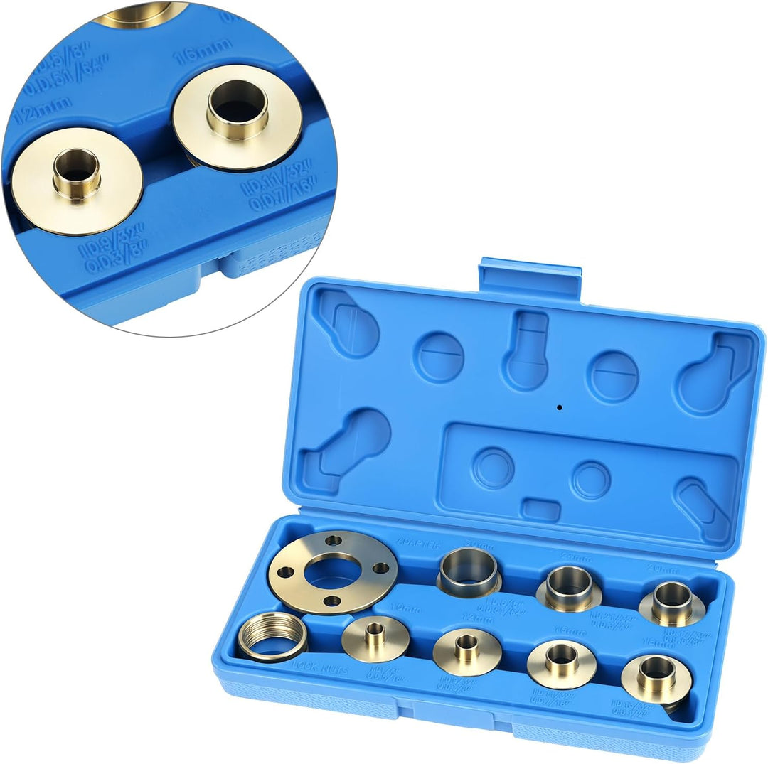 QWORK® 10 Stück Template Router Guides Satz mit Kontermutteradapter, für Vielseitige Fräsarbeiten