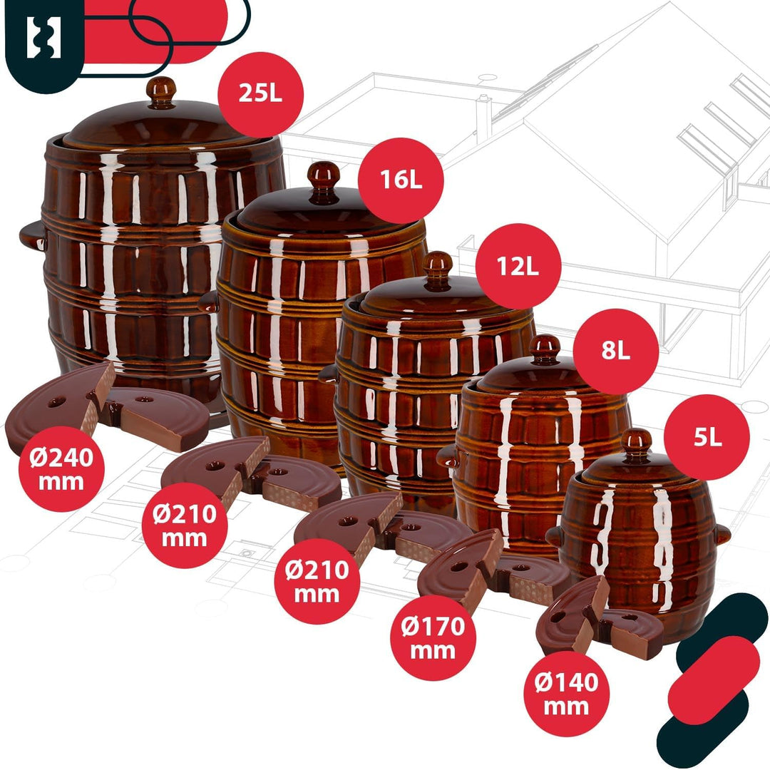 KOTARBAU® Gärtopf 16 L Steinguttopf mit Deckel und Beschwerungsstein Hermetisch Sauerkrauttopf Gurke