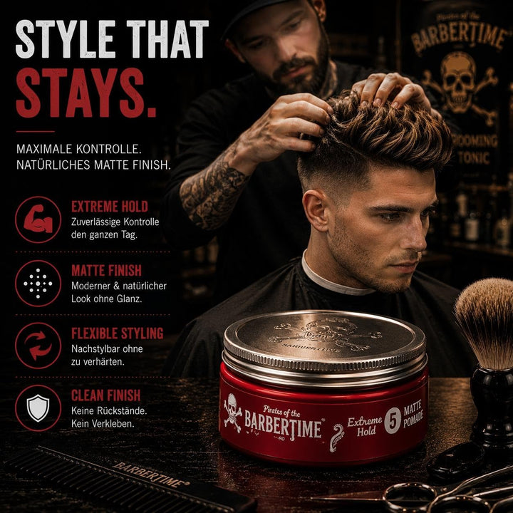 Matte Pomade No.5 | Haarstyling Haarwachs - 150 ml | Wasserbasiert | Starker Halt & Mattes Finish |