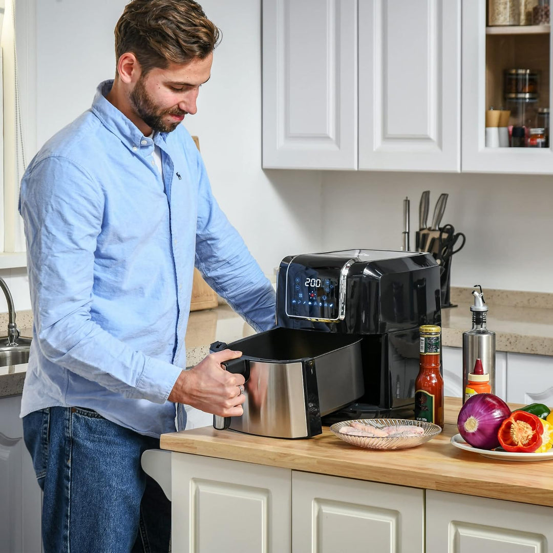 HOMCOM Dual Zone Heissluftfritteuse 6,5 L Airfryer 1700W mit 2 Fächer, 8 Programme, LED-Display, Ant