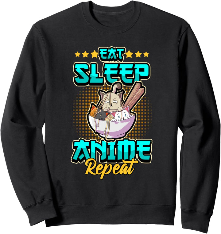 Lustig Anime Eat Sleep Anime Repeat Otaku Manga Spruch Sweatshirt