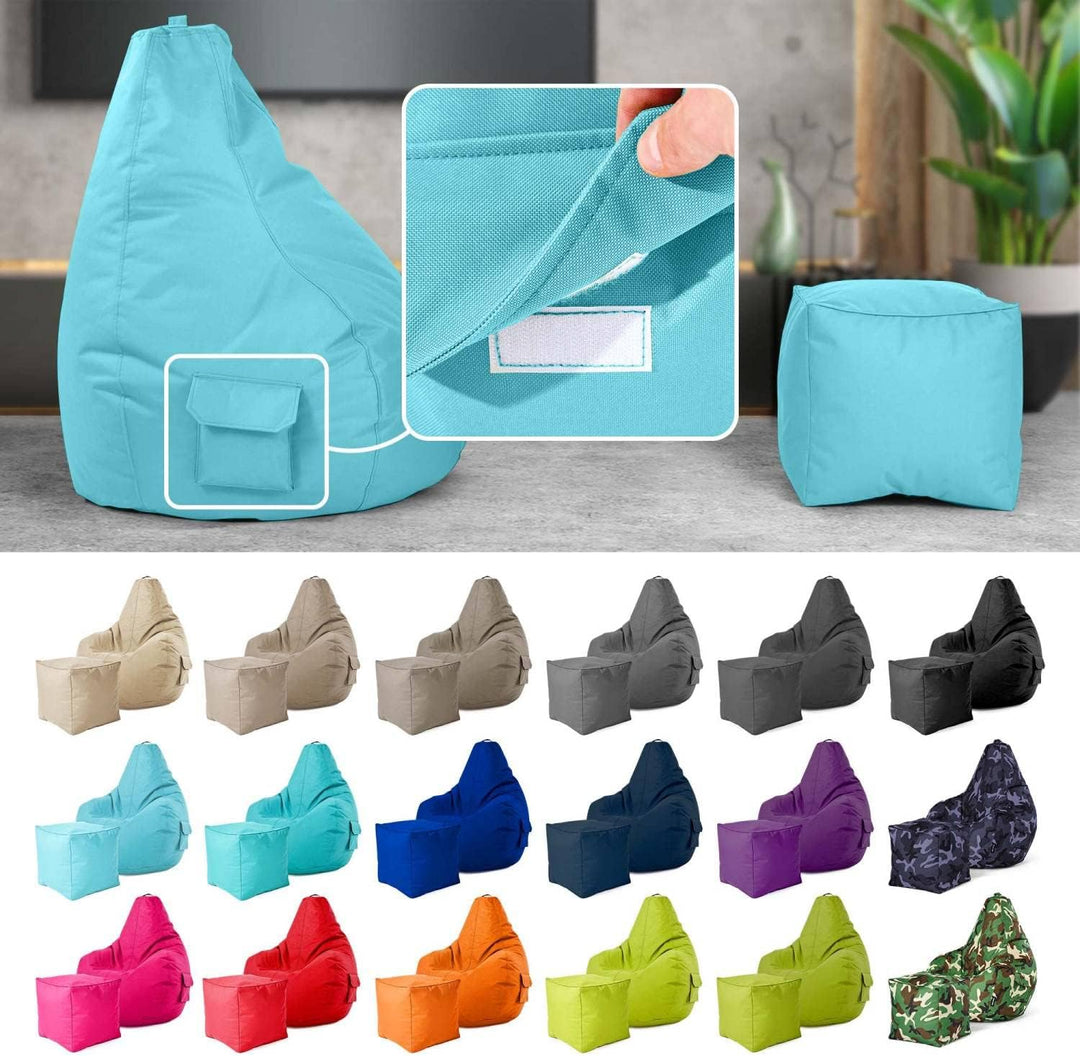 Green Bean 2er Set Sitzsack + Hocker - fertig befüllt - robust waschbar schmutzabweisend - Kinder &