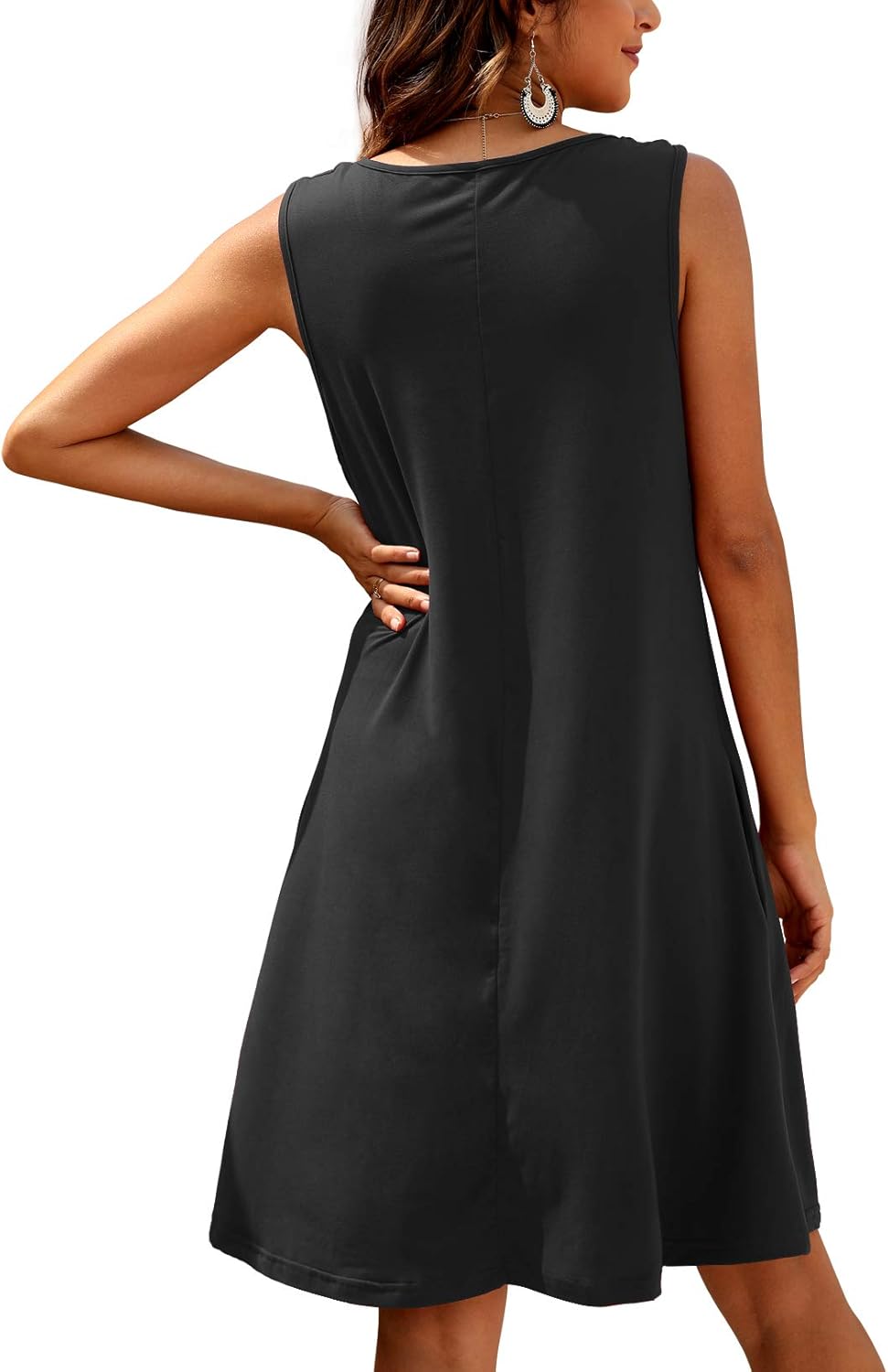 CHERFLY Damen Sommerkleid Casual Kurzes Freizeitkleid Ärmelloses Strandkleid mit Taschen S Schwarz,