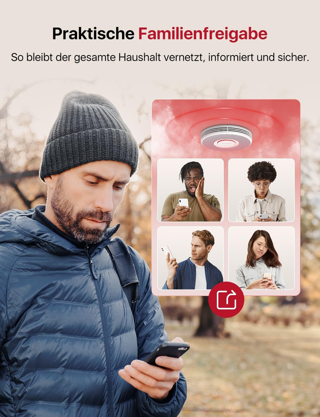 X-Sense Smarter Rauchmelder WLAN mit Sprachausgabe und 17 Standorten, Feuermelder, Rauchmelder verne