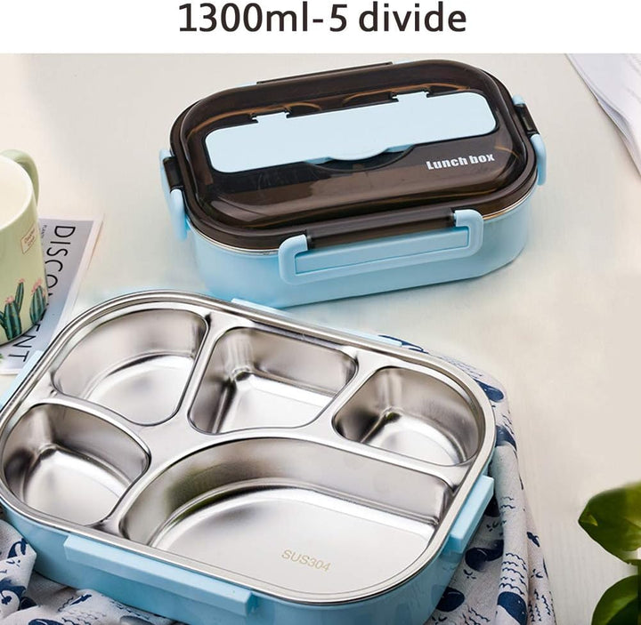 amropi Brotdose aus Edelstahl,Lunchbox mit 2/3/4/5 Fächern,mit Stäbchen und Löffel,Bento Box zum Wan