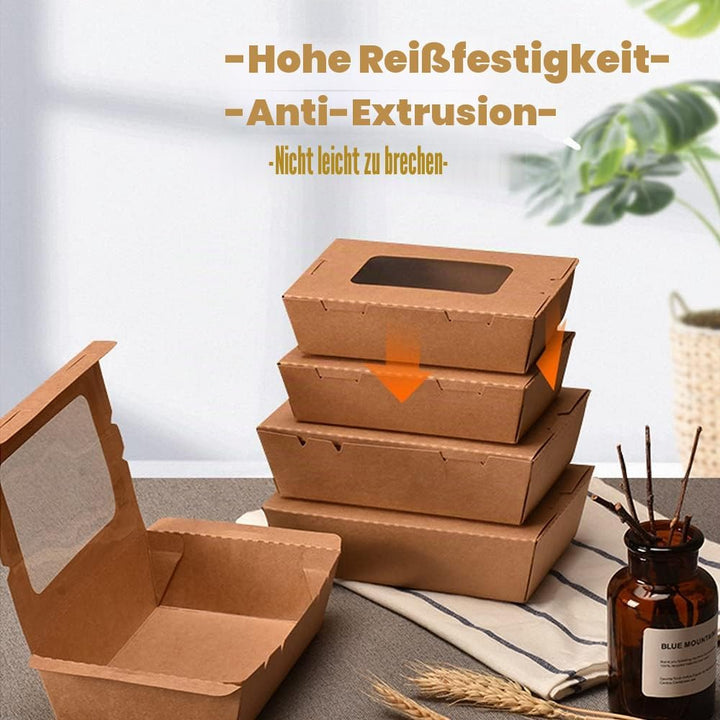 50 Stücke Kraftpapier Lunchbox 500ml/17oz, Kraftkarton Snackboxen, Take Away Box, mit Fenster, Öl un
