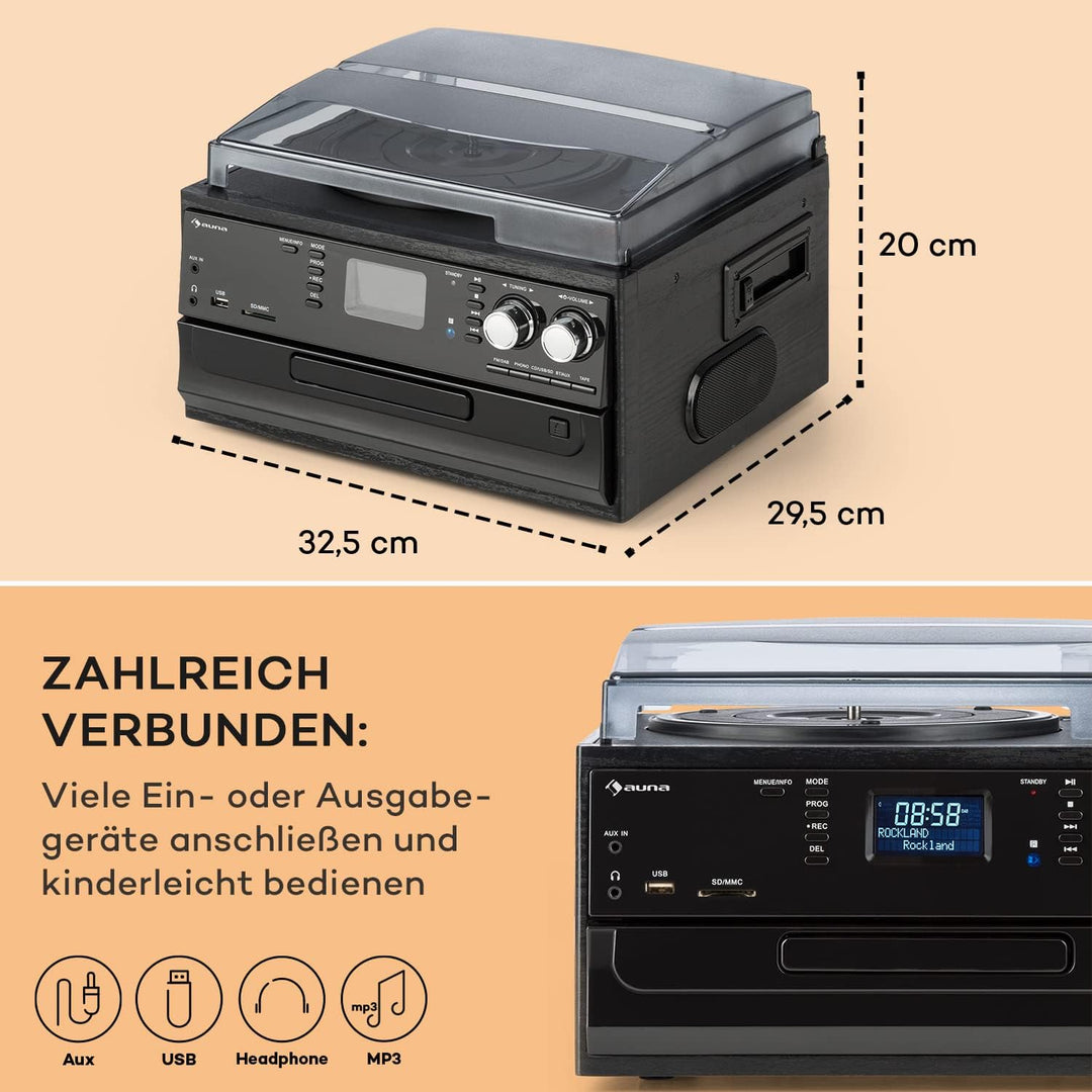 Auna Plattenspieler für Schallplatten, Plattenspieler mit Lautsprecher, CD-Player, USB & DAB Radio,
