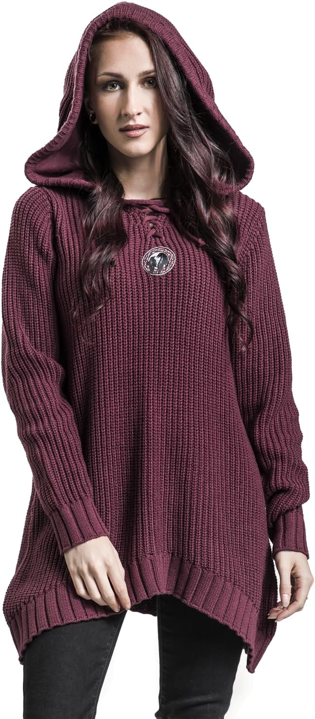Black Premium by EMP Damen dunkelroter Strickpullover mit Kapuze und Schnürung XL Bordeaux, XL Borde
