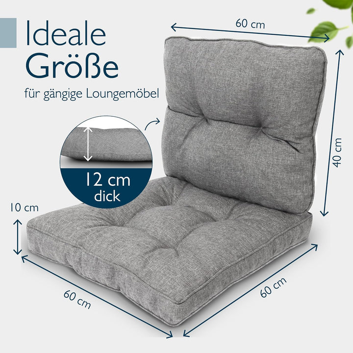 Beautissu Lounge Auflagen Set Sitzkissen 60x60 cm &amp; Rückenkissen 60x40 cm – Schmutz- &amp; Wasserabweise