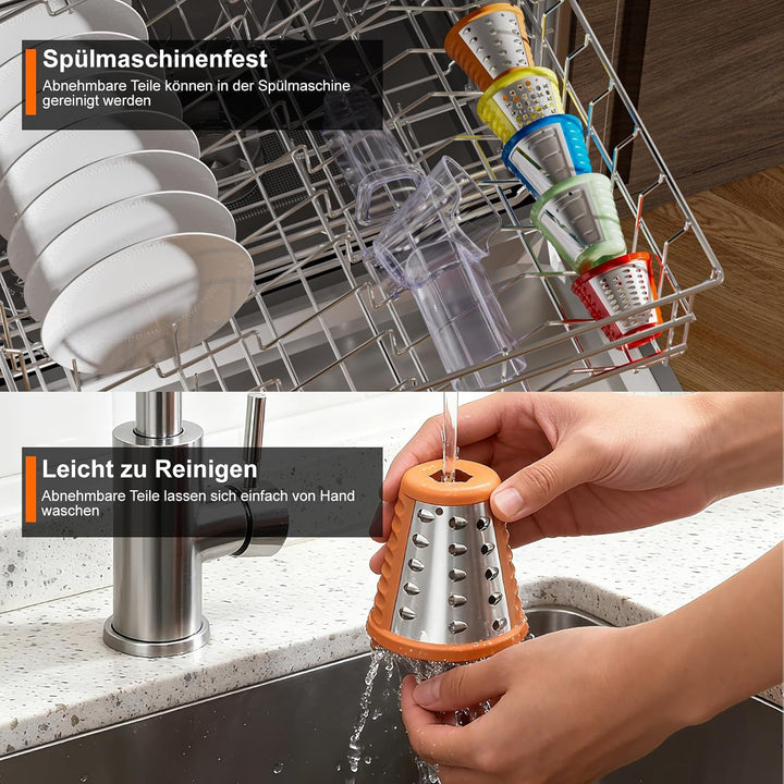 Gemüseschneider Elektrisch 5-in-1 Gemüsehobel mit 5 Austauschbaren Trommelklingen Elektrische Reibe