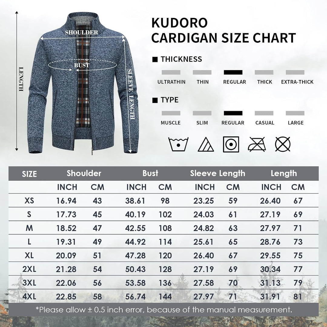 KUDORO Strickjacke Herren Cardigan Trachtenjacke mit Reissverschluss Gestrickt Wintermantel Strickja