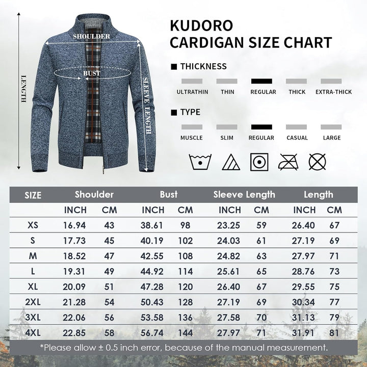 KUDORO Strickjacke Herren Cardigan Trachtenjacke mit Reissverschluss Gestrickt Wintermantel Strickja