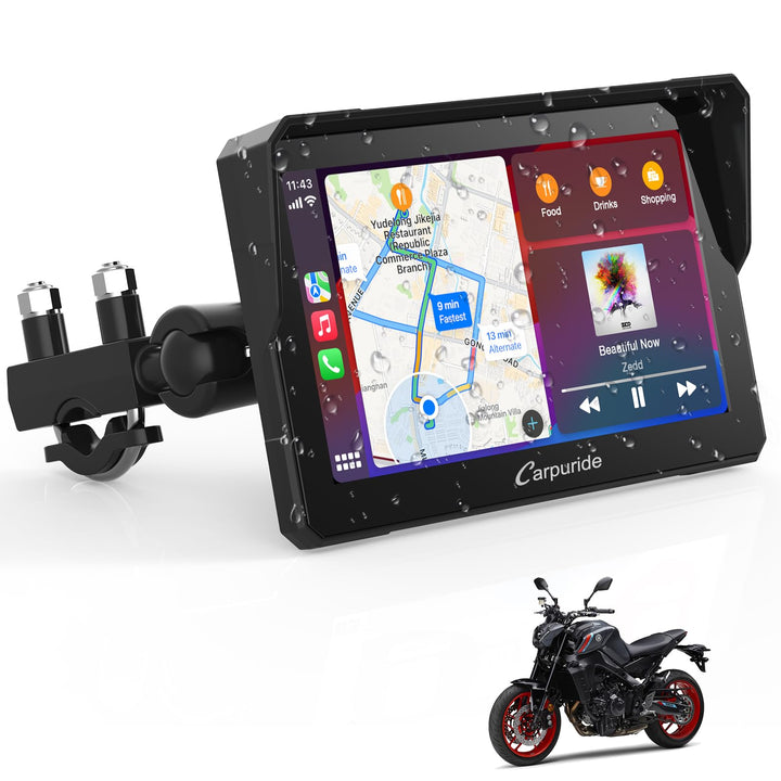 Carpuride W702 Motorrad GPS Carplay Bildschirm, Kabelloses CarPlay und Android Auto, Tragbarer 7 Zol