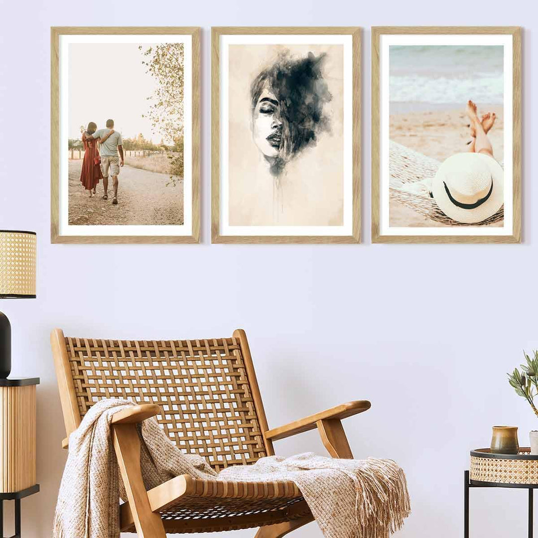 PHOTOLINI Bilderrahmen 40x60 Eiche Holz, 3er Set breite 40x60 cm Bilderrahmen mit bruchsicheres Acry