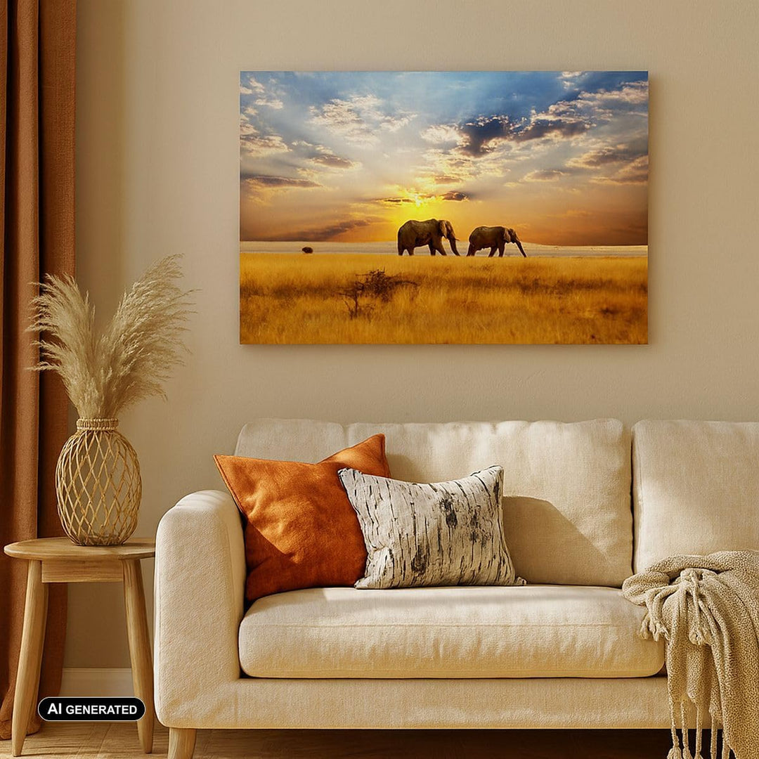 Bilder auf Leinwand Elefanten Safari Dschungel Busch Leinwandbild 70x50cm Wandbilder Dekoration Wohn