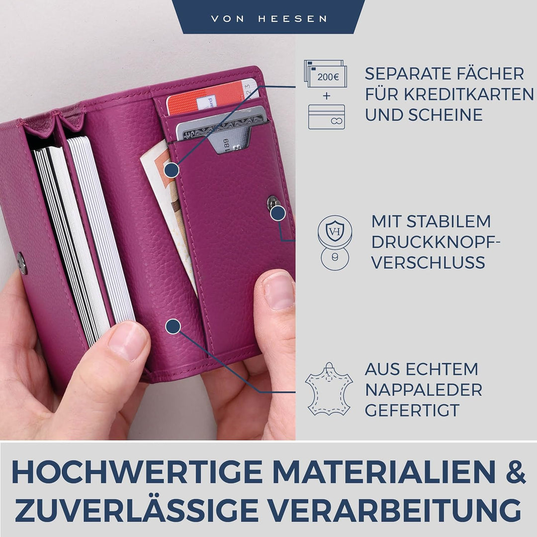 VON HEESEN® Visitenkartenetui Leder mit RFID-Schutz - Platz für 50 Visitenkarten - 6 Fächer - Visite