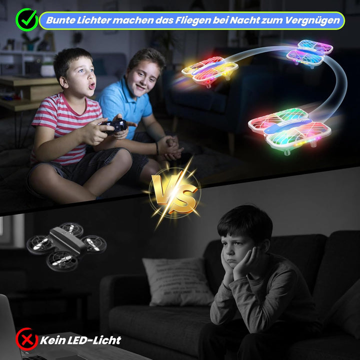 Mini Drohne für Kinder, HOFMOC Mini Drohne mit 5 LED-Leuchten, 3D-Flip, One-Key Start/Landung, Headl