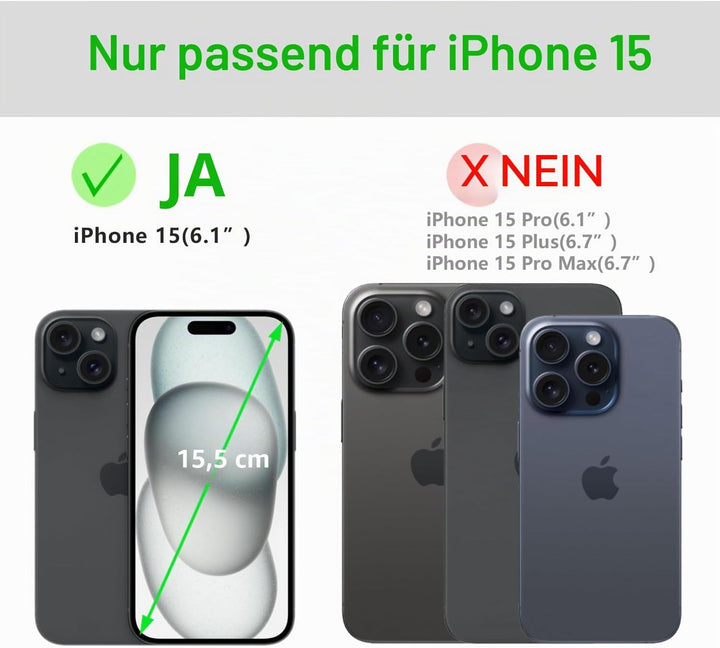 LENSUN Echtleder Hülle für iPhone 15, Handyhülle [Echtes Leder][Magnetverschluss][RFID Schutz] Handy