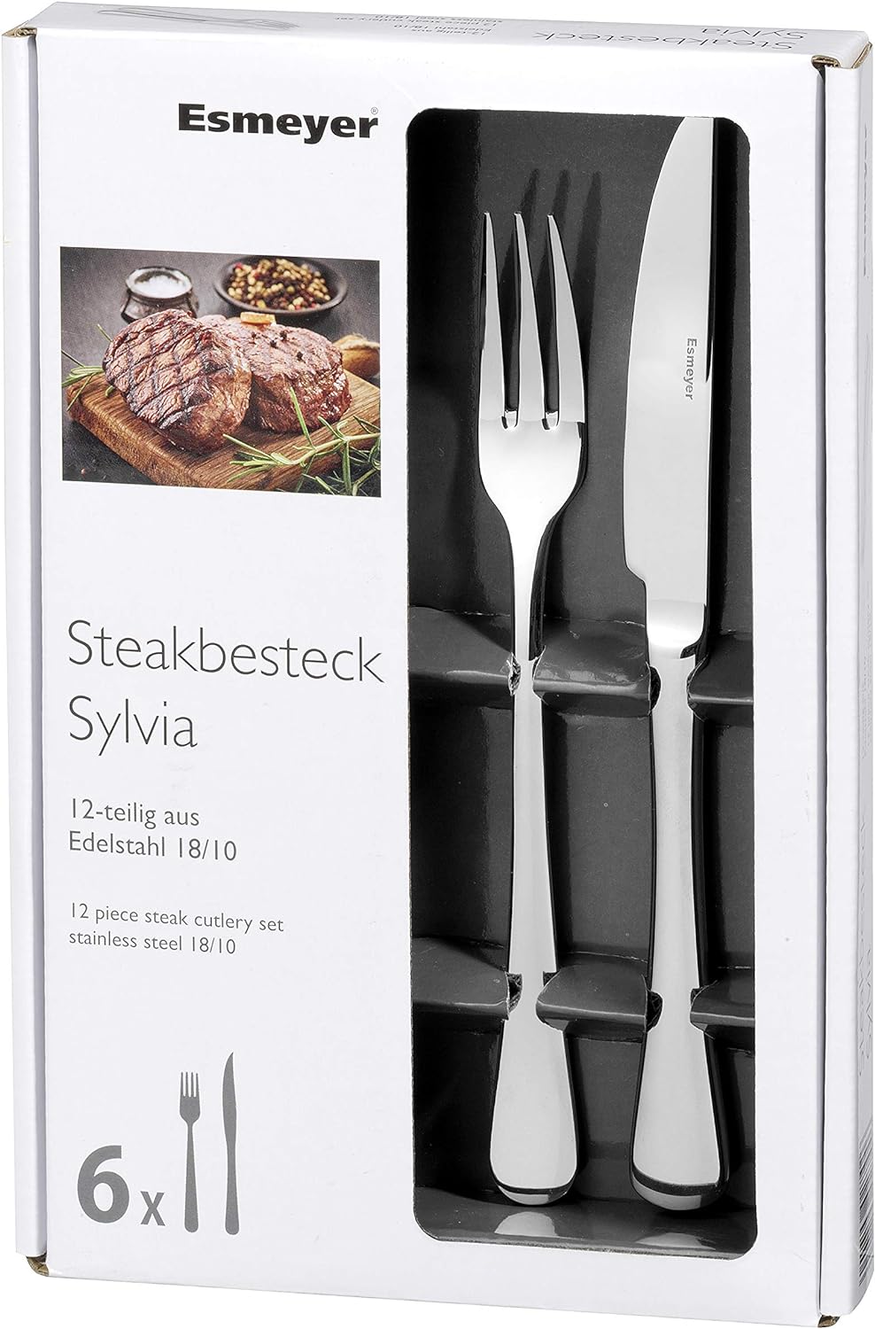 Esmeyer Steak-/PizzaBesteck-Set Sylvia 12-teilig, Edelstahl, Silber, 24.5 x 16.9 x 3.5 cm