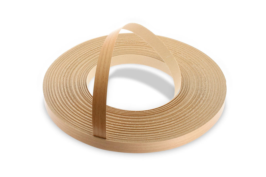 WoodPress® 15mm Buchenholz-Stil Melamin Kantenumleimer mit Schmelzkleber – 50m Industrielle Rolle –