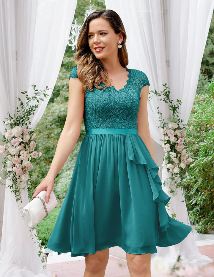 Wedtrend Cocktailkleid Damen Knielang Abendkleid Elegant für Hochzeit Elegant A Linie Rüschenkleid P