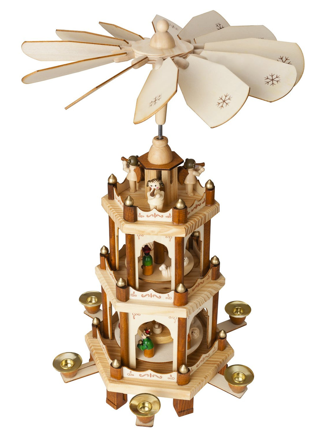 Brubaker Weihnachtspyramide Holzpyramide - Natur - 3 Etagen - 45 cm Höhe - handbemalte Figuren Natur