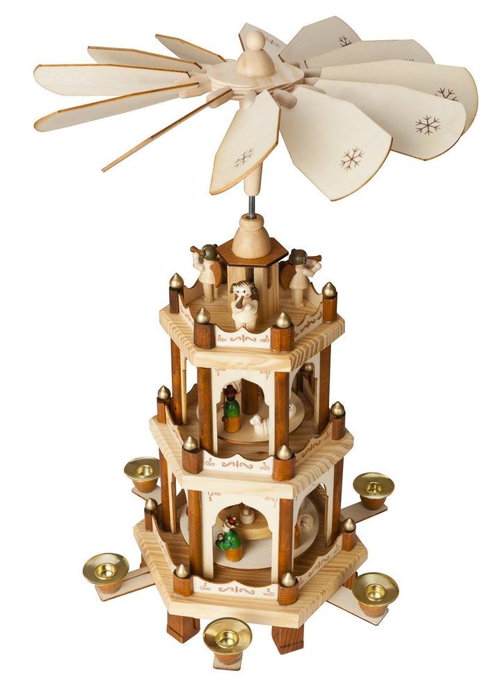 Brubaker Weihnachtspyramide Holzpyramide - Natur - 3 Etagen - 45 cm Höhe - handbemalte Figuren Natur