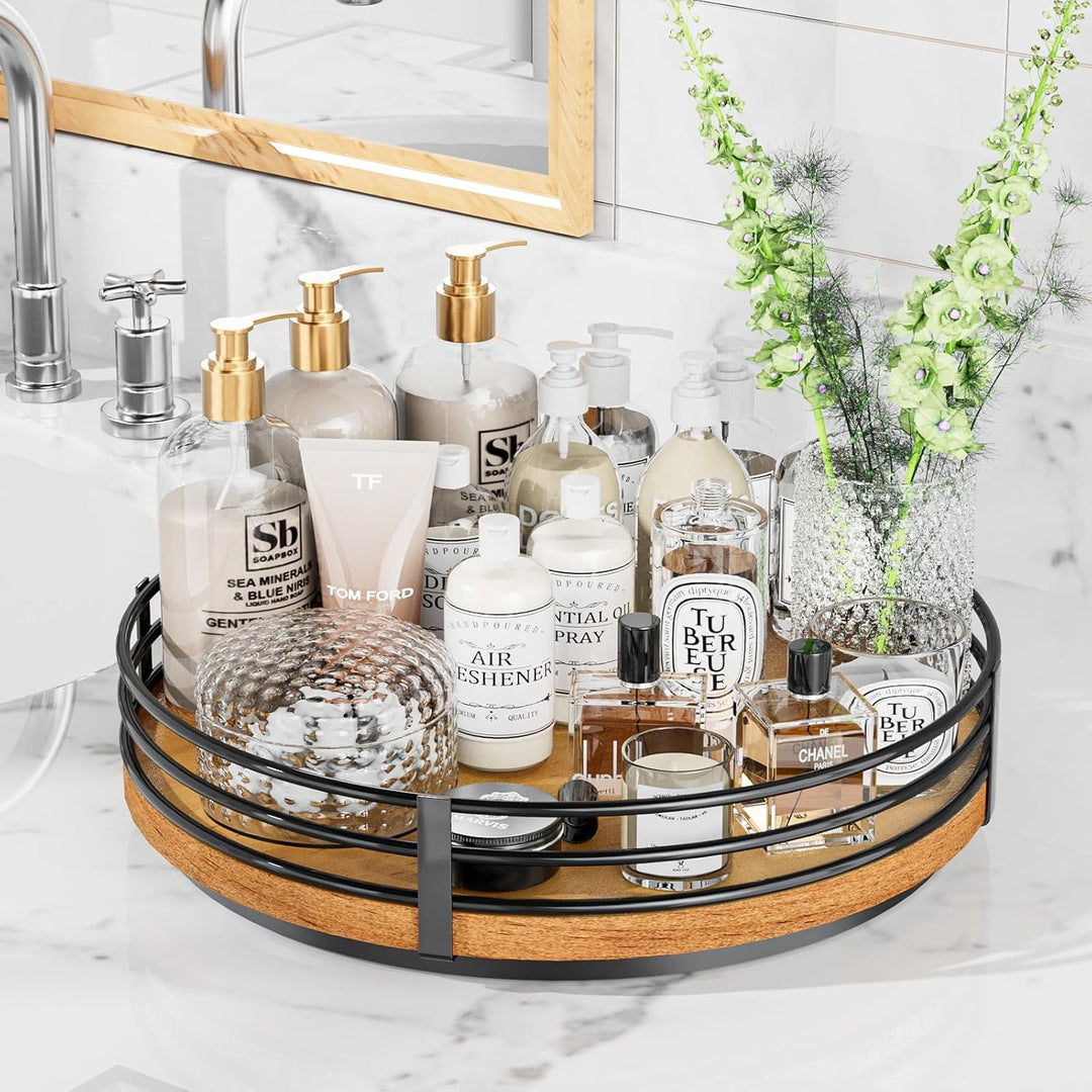 Lazy Susan Drehteller-Organizer aus Holz, rund, für Schrank, Küche, Arbeitsplatte, Speisekammer, Ess