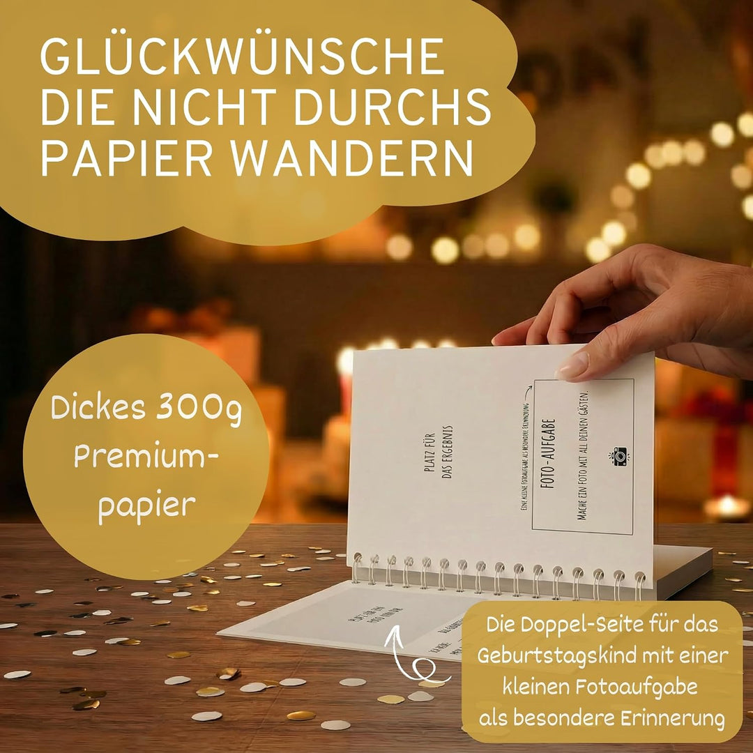 Gästebuch Geburtstag mit Fragen | 40 Doppel-Seiten | 7 verschiedene Steckbriefe inkl. Fragen | Fotoa