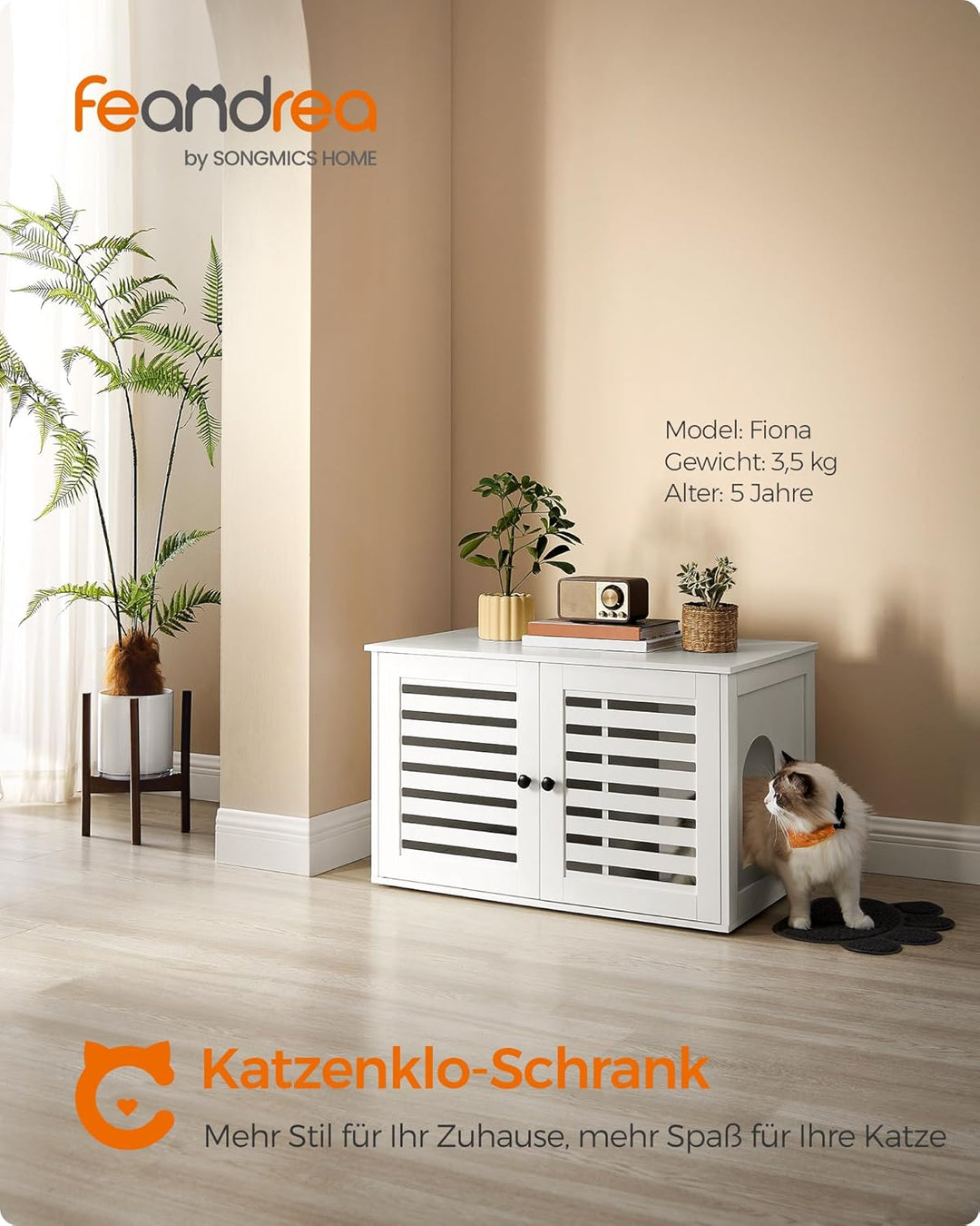 Feandrea Katzenklo-Schrank, Katzenhaus mit herausnehmbarer Trennwand, 2 Lamellentüren, Katzentoilett