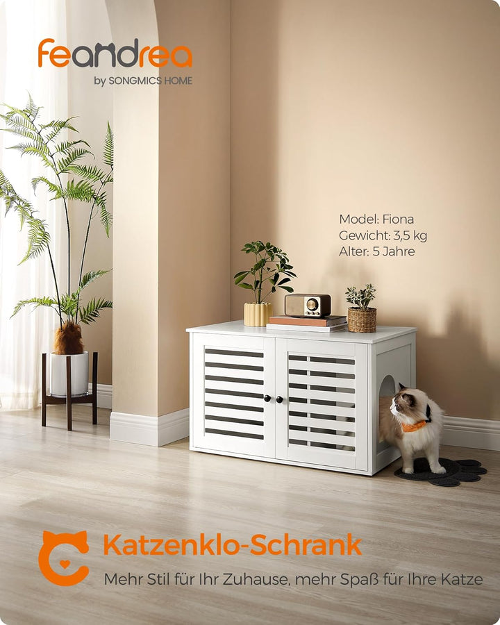Feandrea Katzenklo-Schrank, Katzenhaus mit herausnehmbarer Trennwand, 2 Lamellentüren, Katzentoilett
