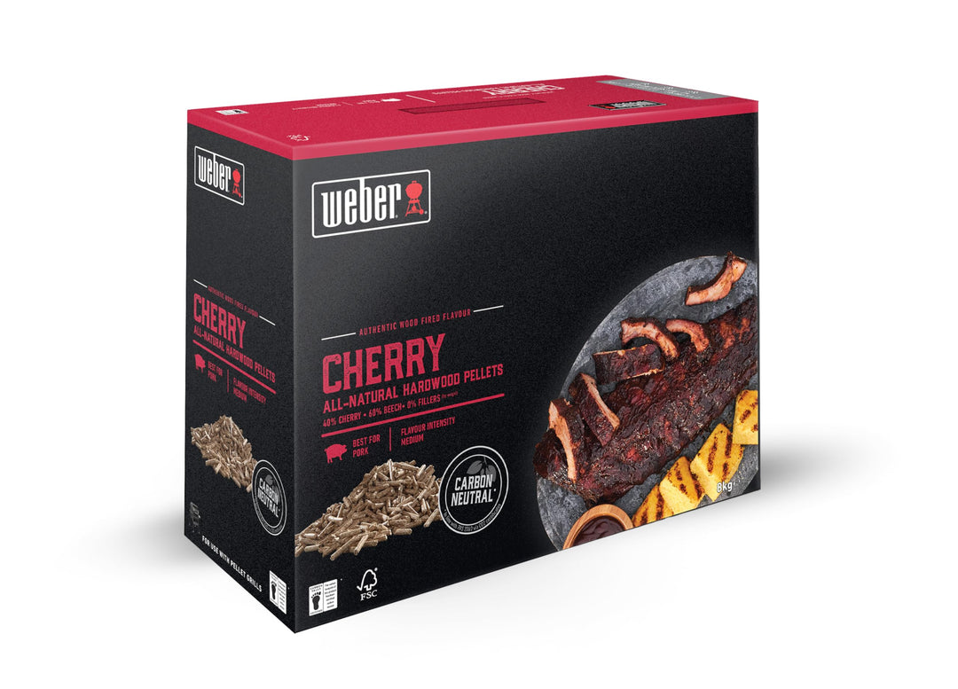 Weber Holzpellets - Kirschholz (8kg), perfekt zum Räuchern von Schwein, 100% natürliche Holzpellets,