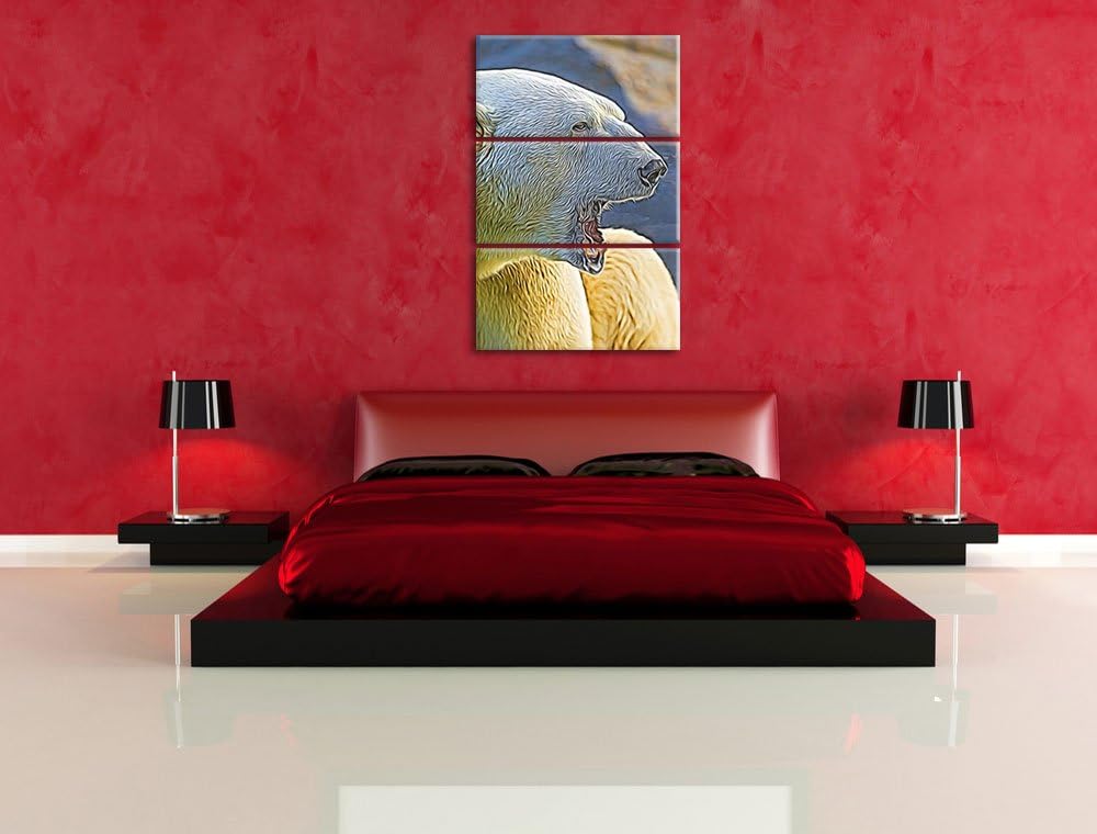 brüllender Eisbär Spezial 3-Teiler Leinwandbild 120x80 Bild auf Leinwand, XXL riesige Bilder fertig