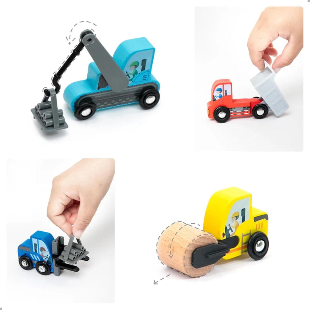 umu® Holz Baufahrzeuge Spielset für Kinder kompatibel mit Brio World Eisenbahn Sets & Anderen Marken
