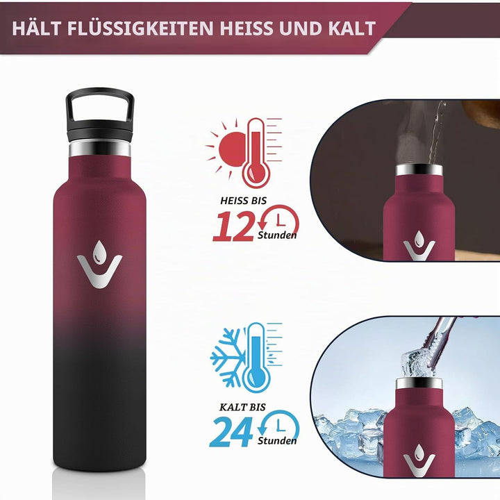 HoneyHolly Trinkflasche Edelstahl, 750 ML BPA-Frei, Thermosflasche, Auslaufsichere Isolierflasche Do