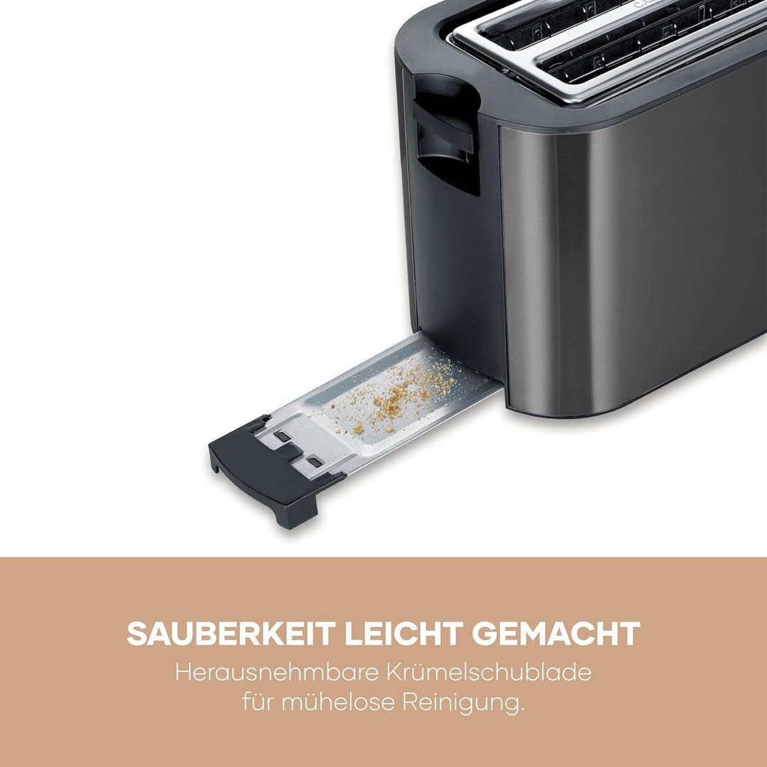 Severin Automatik-Langschlitztoaster, Toaster mit Brötchenaufsatz, hochwertiger Edelstahl Toaster mi