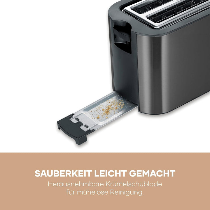 Severin Automatik-Langschlitztoaster, Toaster mit Brötchenaufsatz, hochwertiger Edelstahl Toaster mi