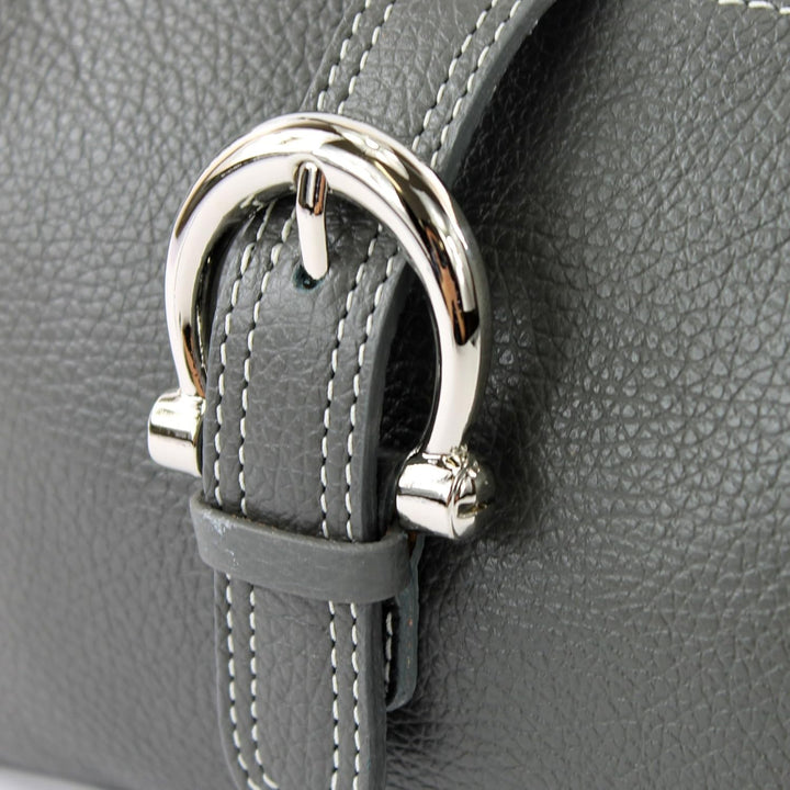 modamoda de - T05 - ital Citytasche Umhängetasche Klein aus Leder Dunkelgrau, Dunkelgrau