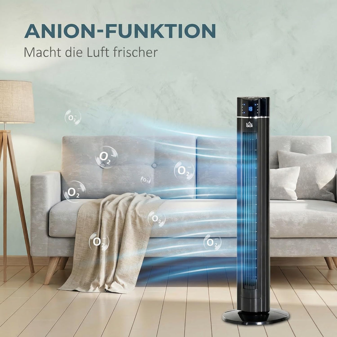 HOMCOM Turmventilator Leise mit Fernbedienung 106,8 cm Standventilator Oszillierend 60°, 3 Modi, 3 G