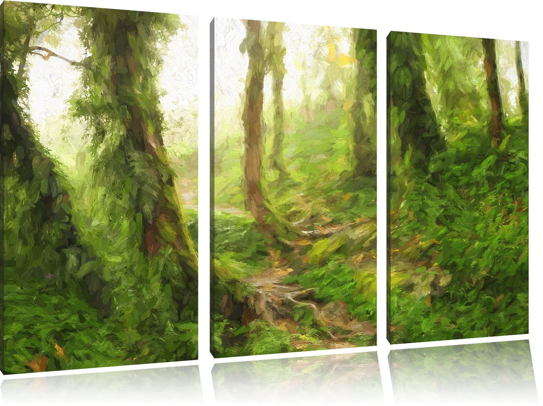 Pixxprint Tropischer La Selva Dschungel Pinsel Effekt 3-Teiler Leinwandbild 120x80 Bild auf Leinwand