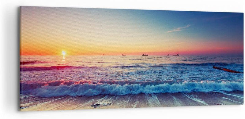 Panorama Bilder auf Leinwand 100x40cm Leinwandbild Meer Strand Welle Gross Wanddeko Bild Schlafzimme