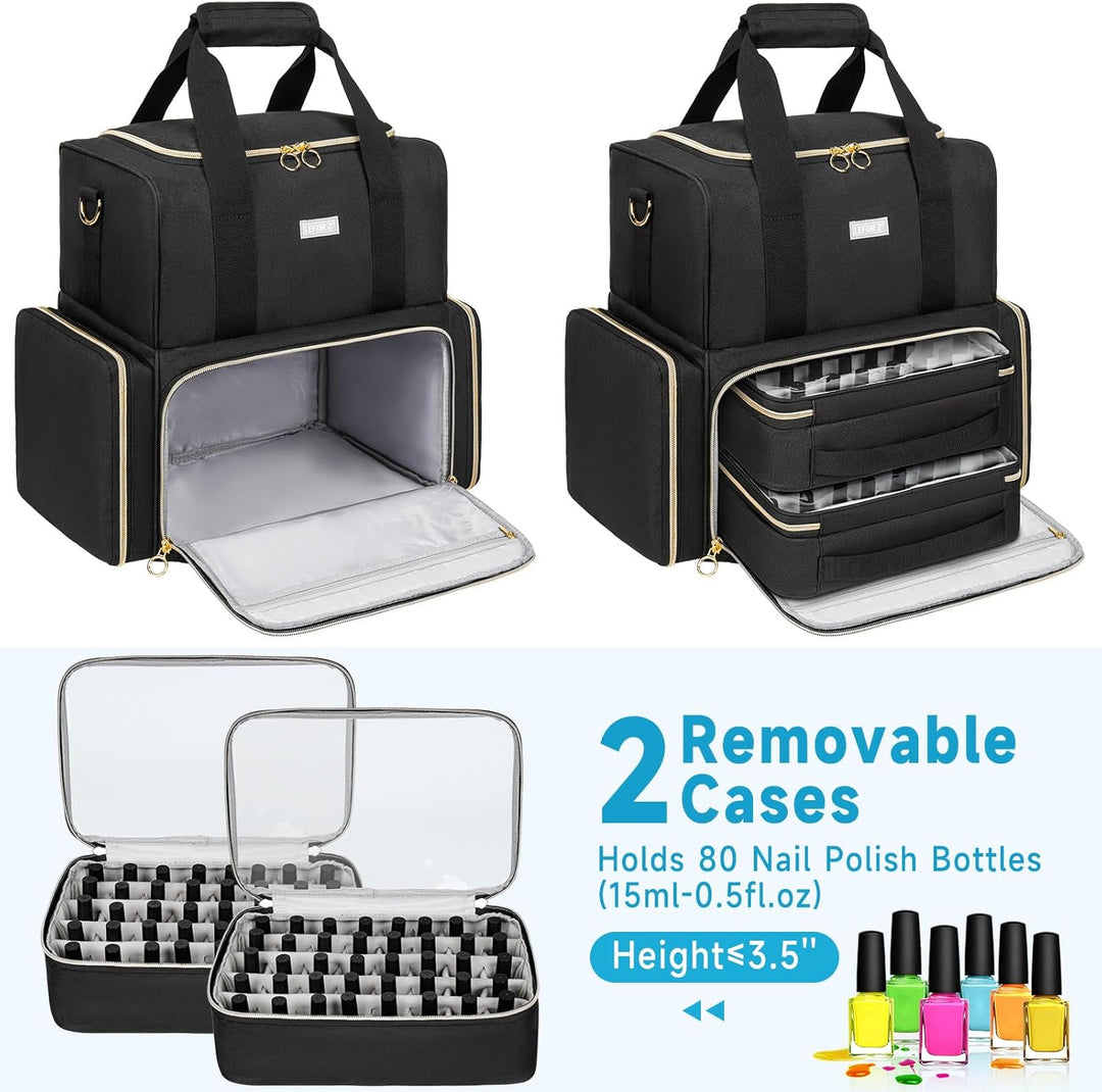 Nagellack Tasche,Doppelschichtige Nagellack Aufbewahrung Organizer Tasche für 80 Flaschen (15 ml) un