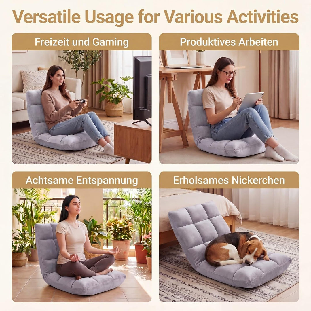 RELAX4LIFE Bodenstuhl klappbar, Bodensessel mit Liegefunktion (Grau) | Bodensitz mit Verstellbarer R