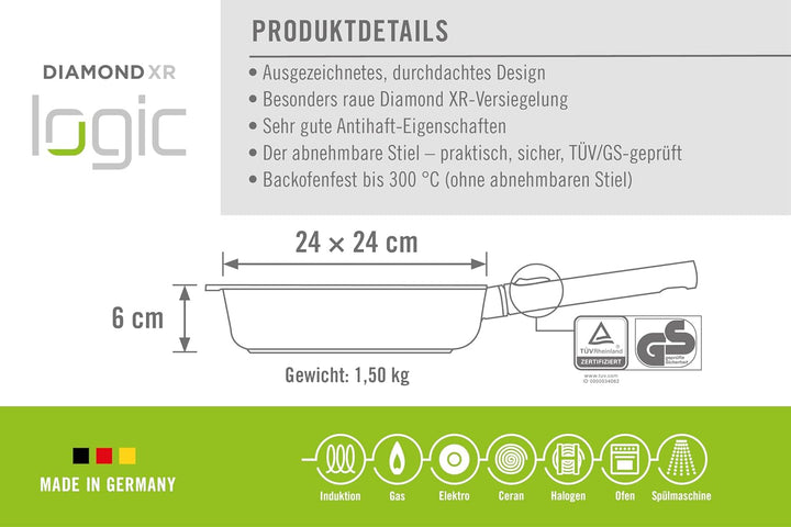 Woll Diamond Logic XR Gusspfanne, viereckig - Induktiv -, 24 cm x 24 cm, 6 cm hoch, mit abnehmbarem