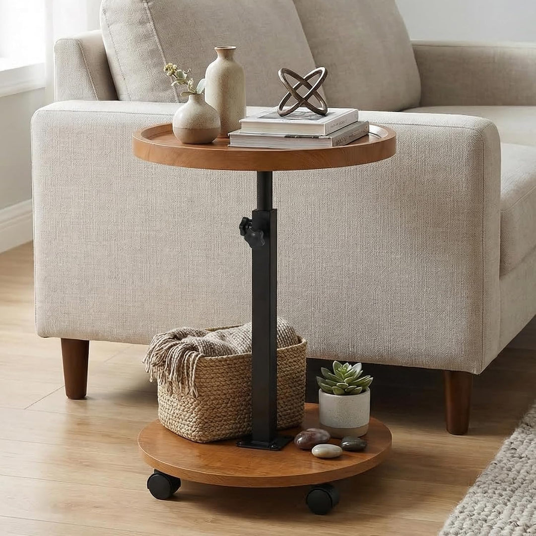 Beistelltisch, höhenverstellbar, um 360° drehbar, Nachttische mit Rollen für Sofa, Schlafzimmer, Bür