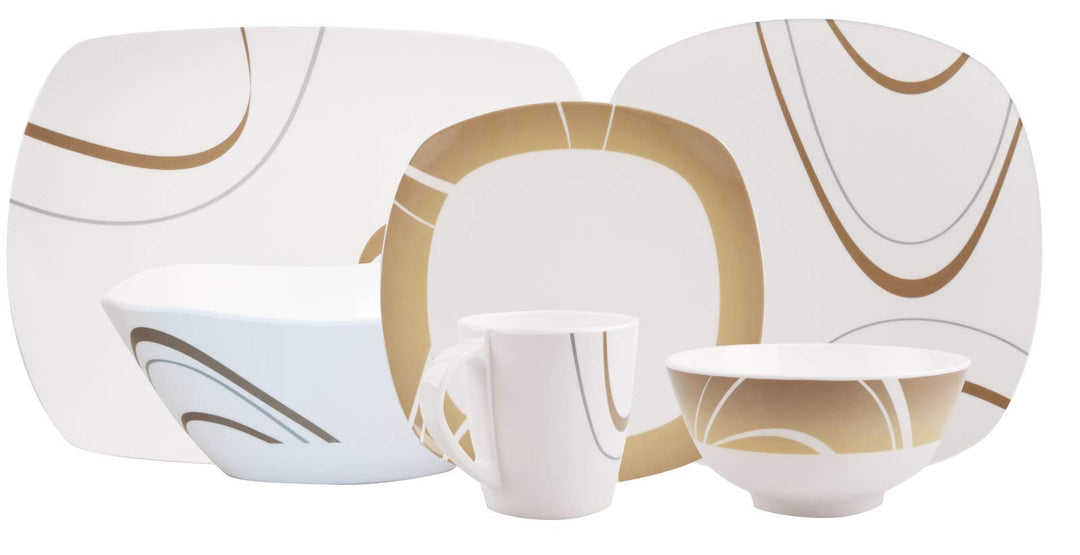 100% Melamin-Geschirr Cappuccino elfenbeinweiss/braun eckig, 6-teilig für 1 Pers / 10-teilig für 2 P