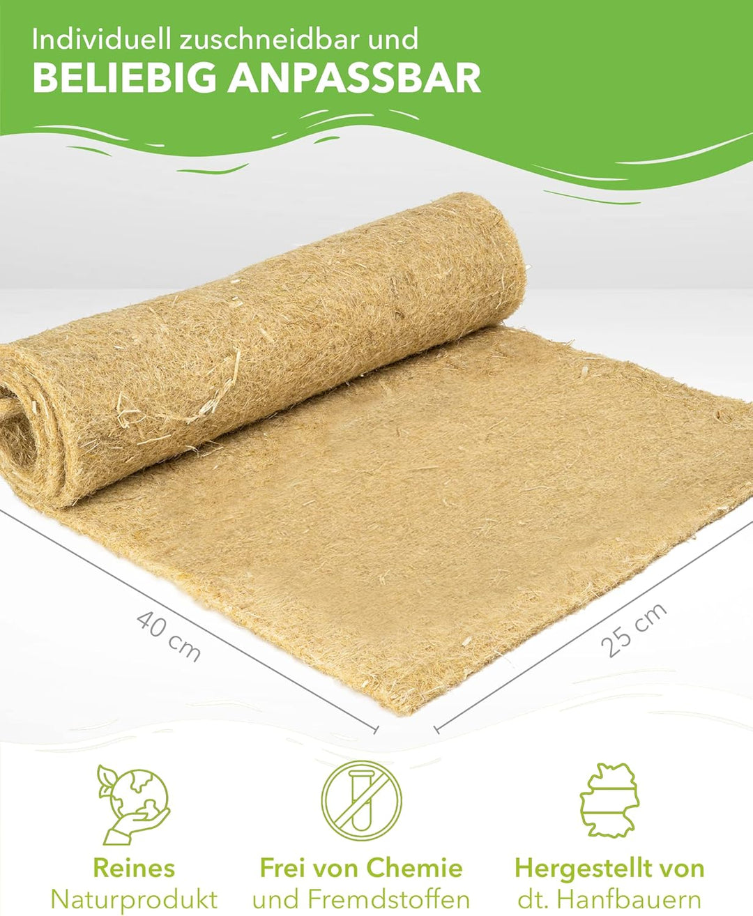 Nagerteppich aus 100% Hanf, 40 x 25cm, 5mm dick, Hanfteppich für alle Arten Kleintiere, Hanfmatte Na